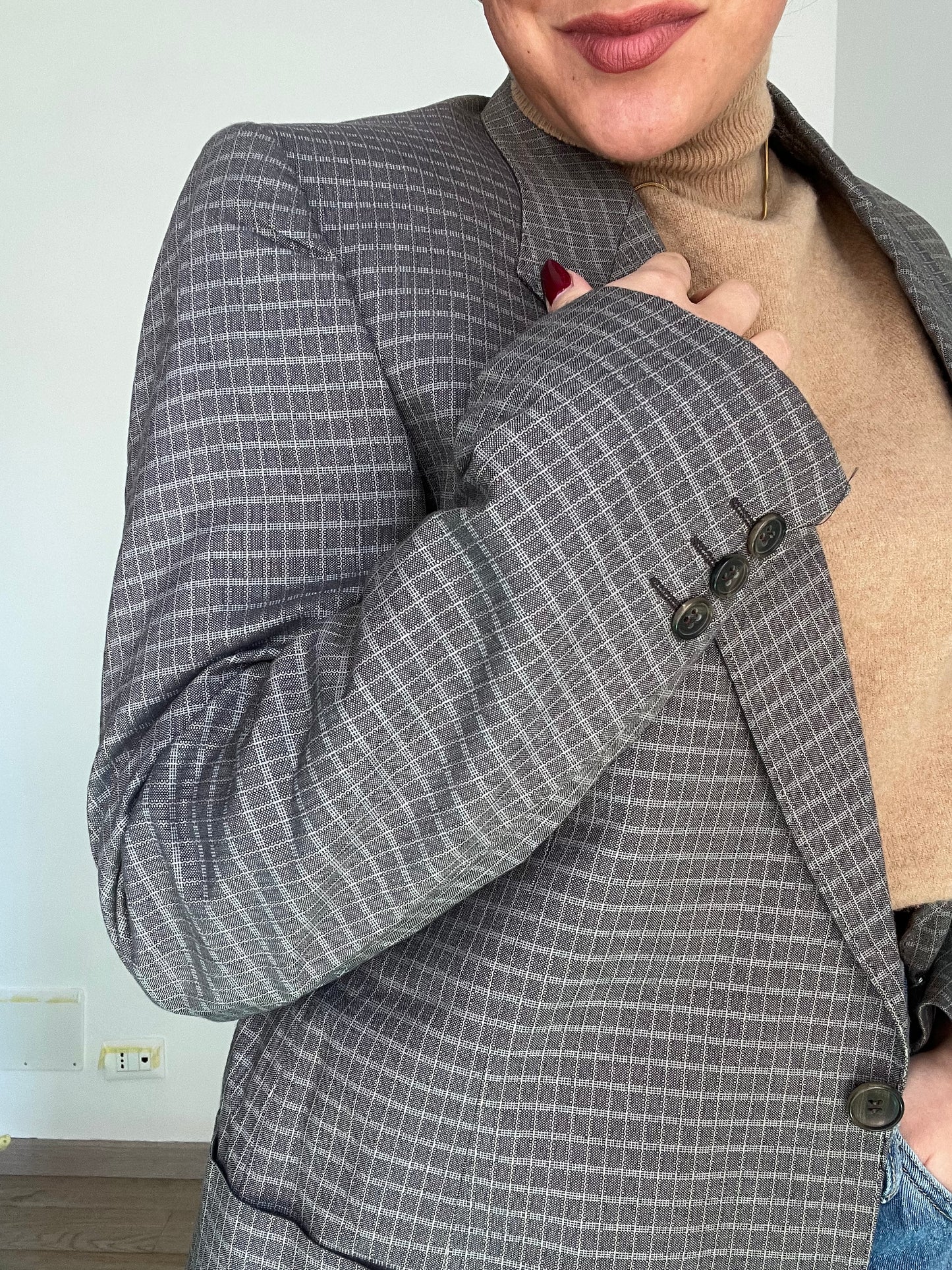 Blazer Vintage in lana | Grigio chiaro a quadri