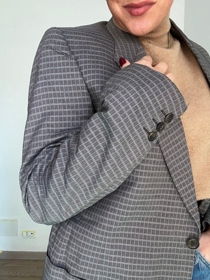 Blazer Vintage in lana | Grigio chiaro a quadri