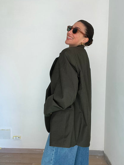 Blazer Vintage in lana | Verde scuro a quadri