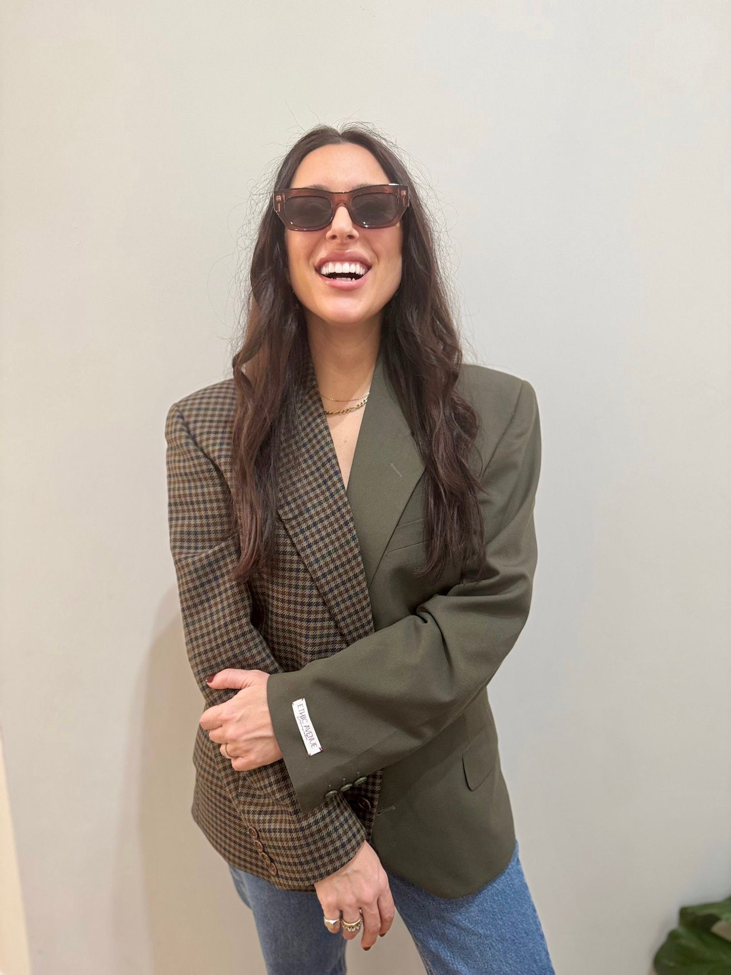 Blazer Bi-color in lana | Verde e verde a quadri
