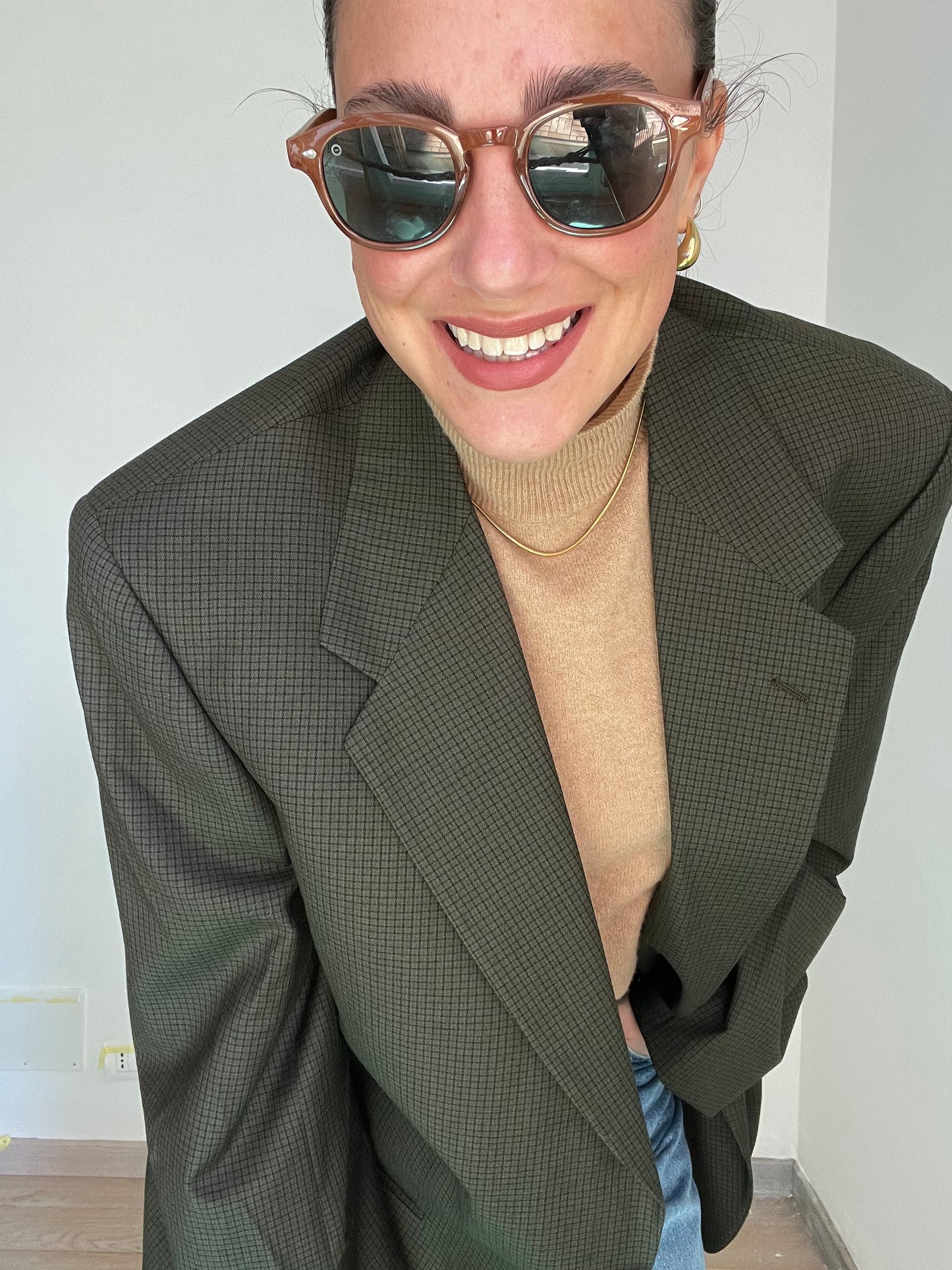 Blazer Vintage in lana | Verde scuro a quadri
