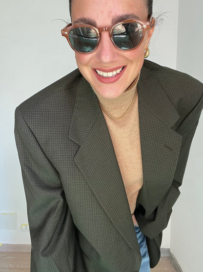 Blazer Vintage in lana | Verde scuro a quadri