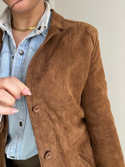 Giacca vintage scamosciata | Marrone scuro con cintura