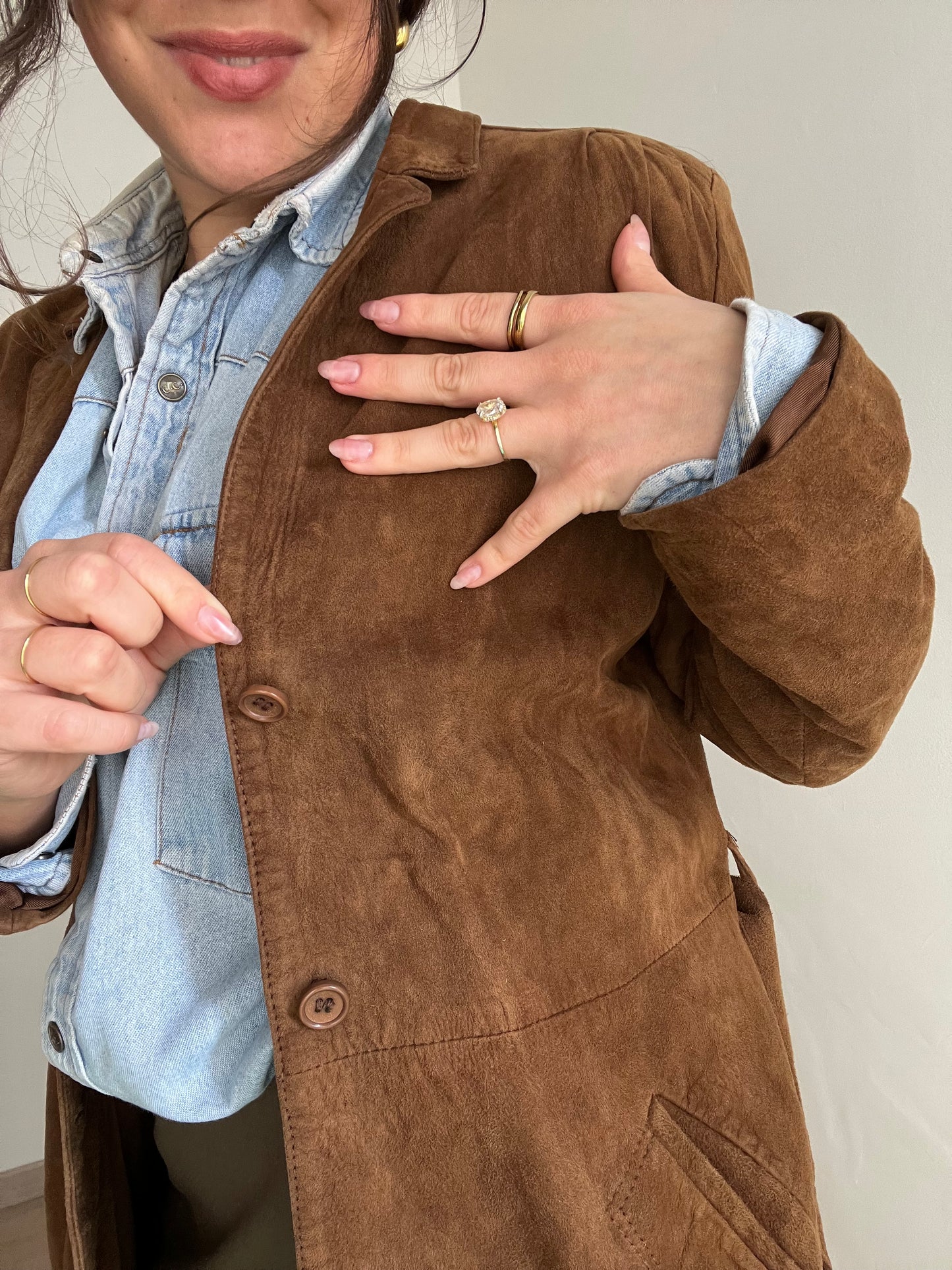 Giacca vintage scamosciata | Marrone scuro con cintura