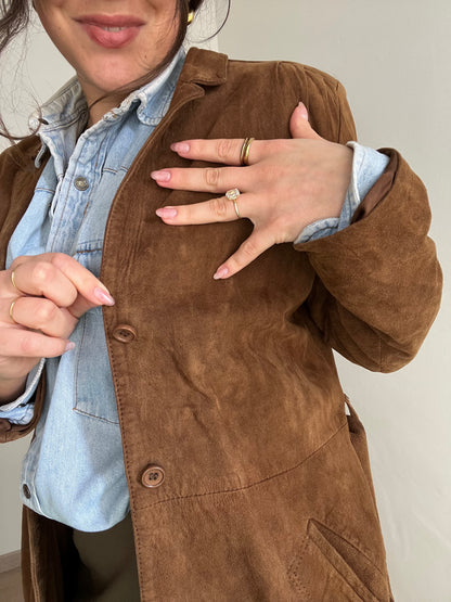 Giacca vintage scamosciata | Marrone scuro con cintura