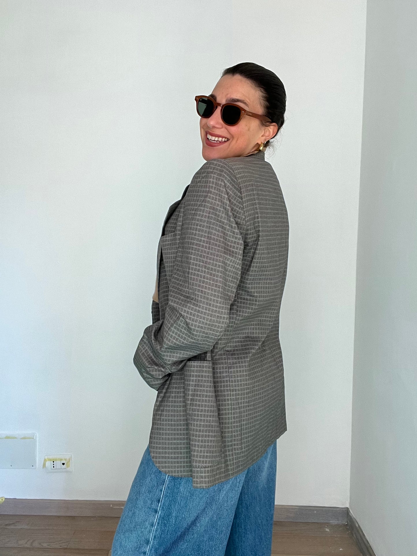 Blazer Vintage in lana | Grigio chiaro a quadri