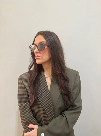 Blazer Bi-color in lana | Verde e verde a quadri