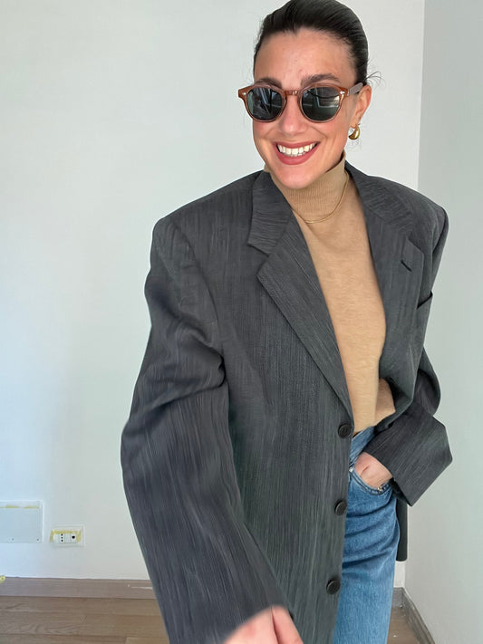 Blazer Vintage in lana | Grigio effetto denim