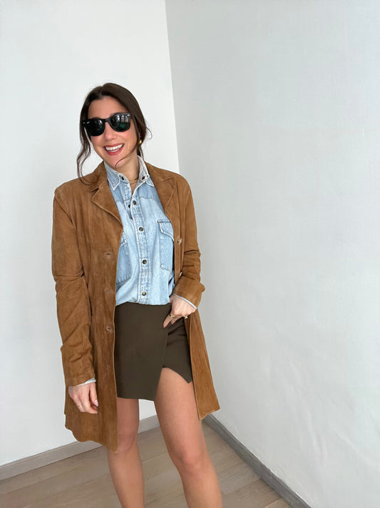 Giacca camicia vintage scamosciata | Marrone sabbia