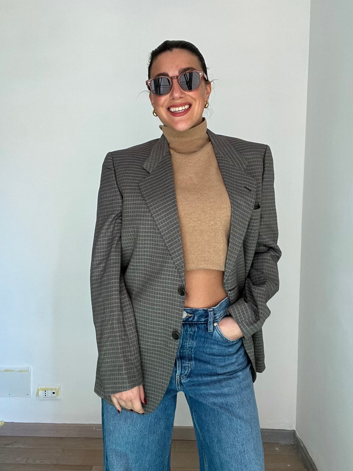 Blazer Vintage in lana | Grigio chiaro a quadri