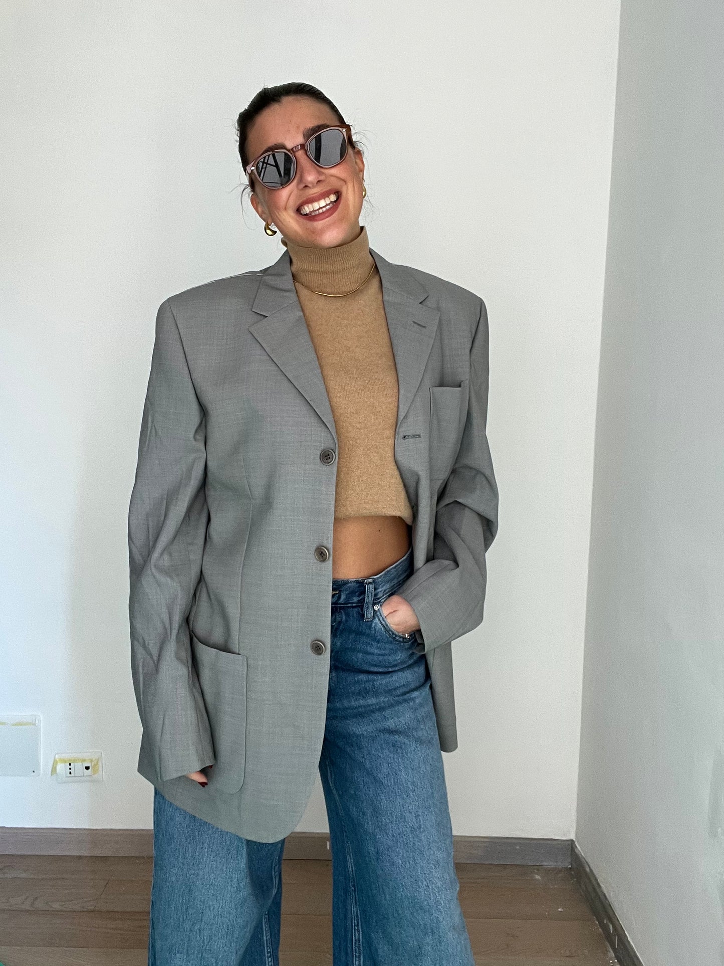 Blazer Vintage in lana | Grigio plain