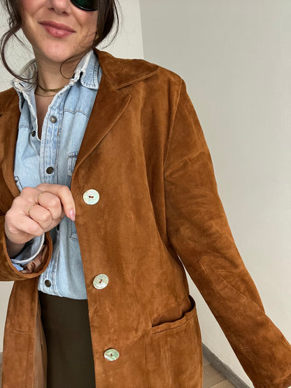 Blazer vintage scamosciato | Marrone con bottoni madreperla