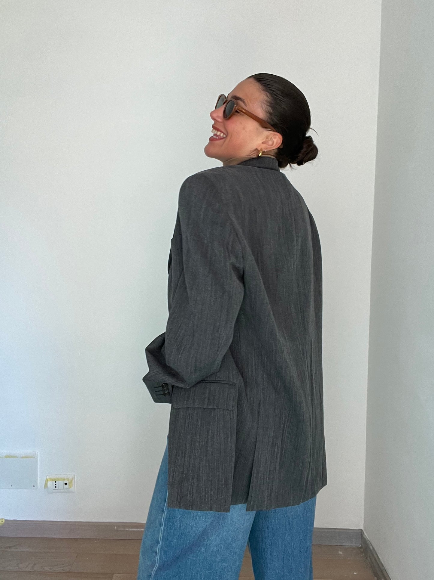 Blazer Vintage in lana | Grigio effetto denim