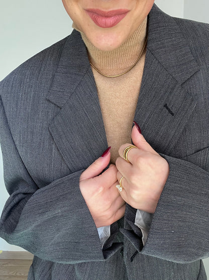 Blazer Vintage in lana | Grigio effetto denim