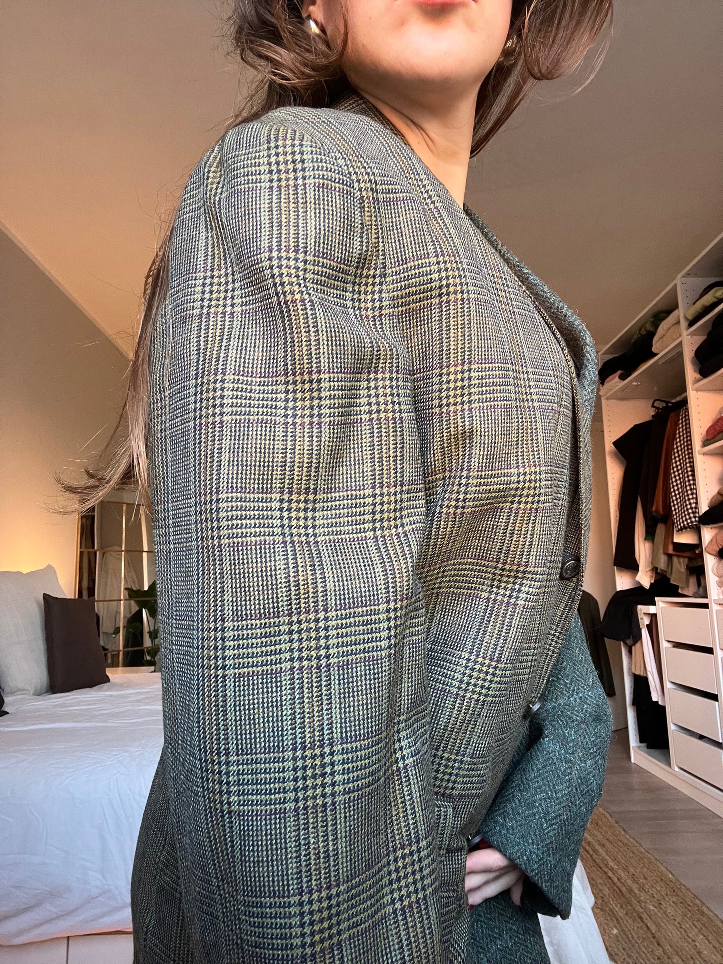 Blazer Oversize Bi-color in lana | Verde scuro