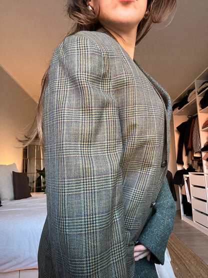 Blazer Oversize Bi-color in lana | Verde scuro