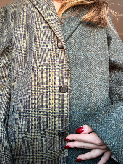 Blazer Oversize Bi-color in lana | Verde scuro