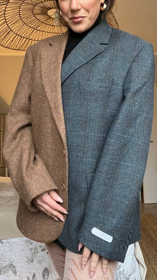 Blazer Bi-color in lana | Blu e cammello