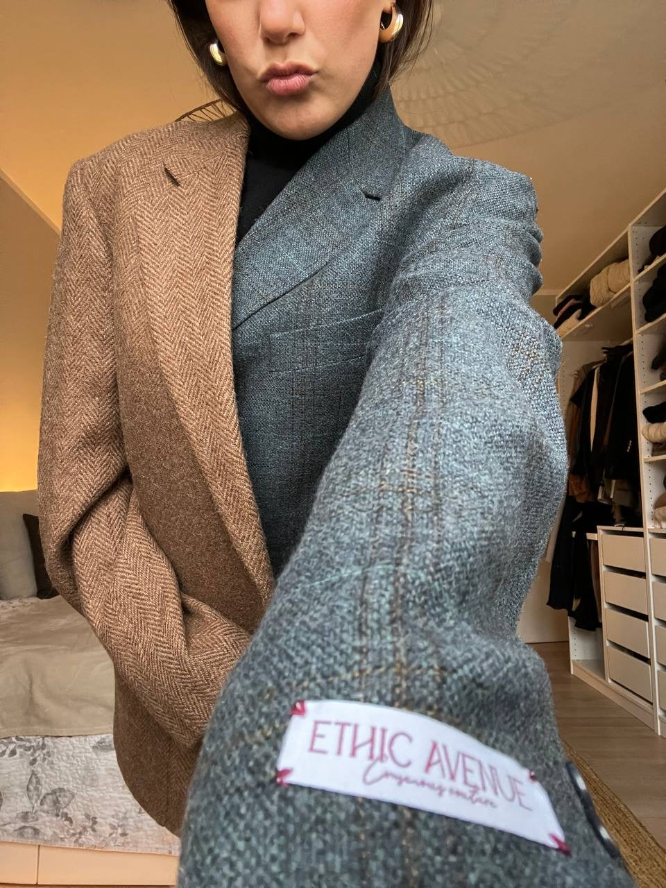 Blazer Bi-color in lana | Blu e cammello