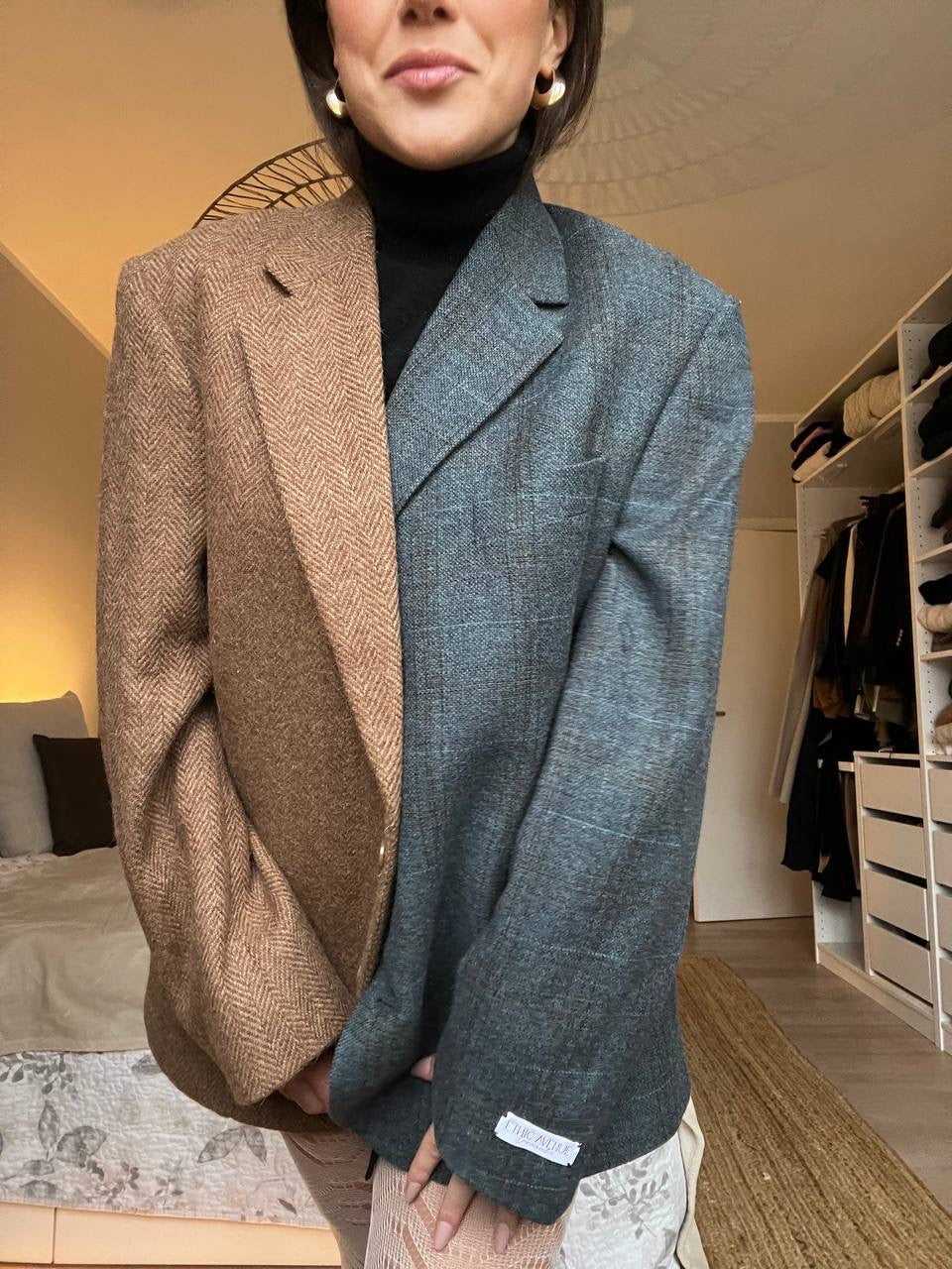 Blazer Bi-color in lana | Blu e cammello
