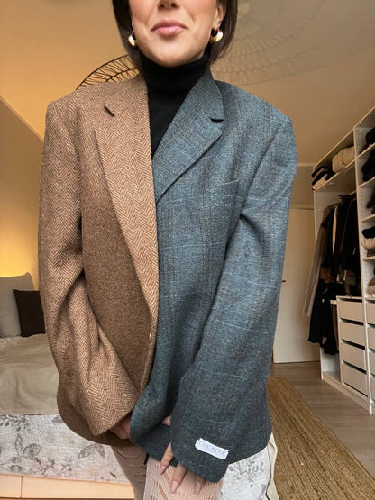Blazer Bi-color in lana | Blu e cammello