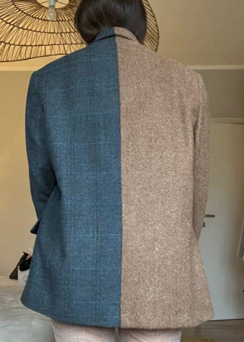 Blazer Bi-color in lana | Blu e cammello