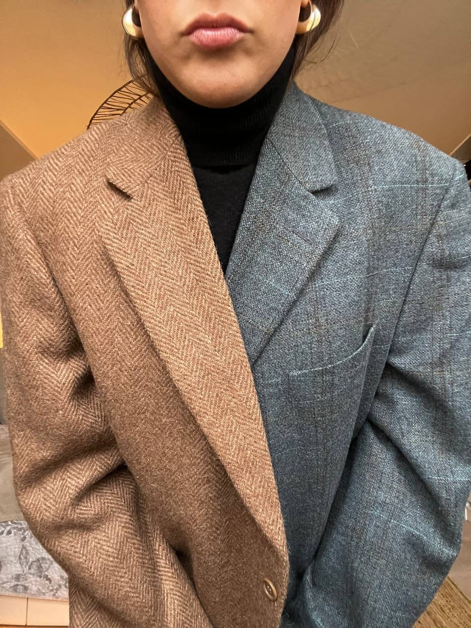 Blazer Bi-color in lana | Blu e cammello
