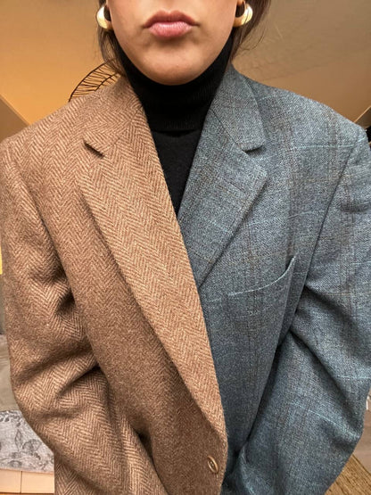 Blazer Bi-color in lana | Blu e cammello