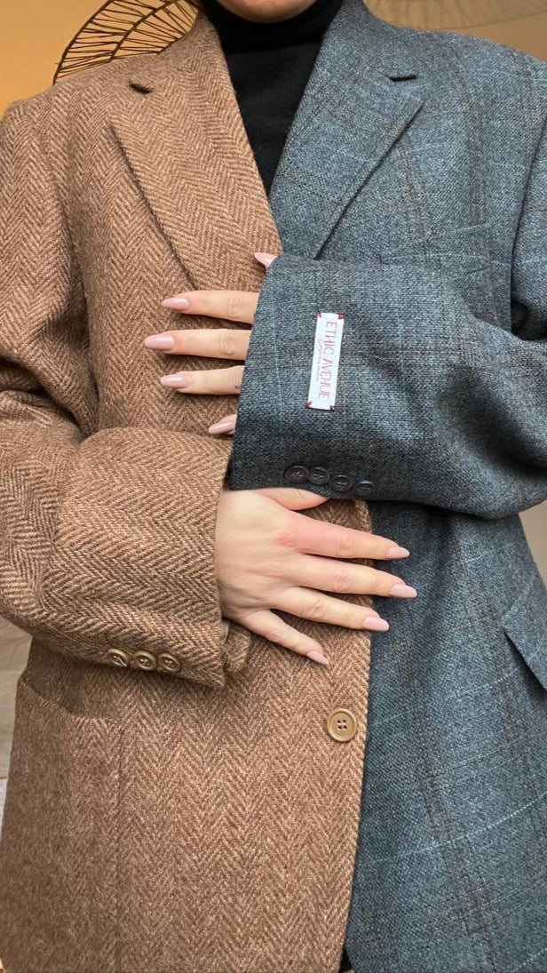 Blazer Bi-color in lana | Blu e cammello