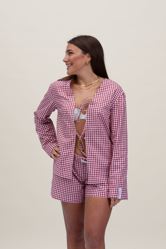 Camicia Stoccolma a quadri con fiocchi - Rosso