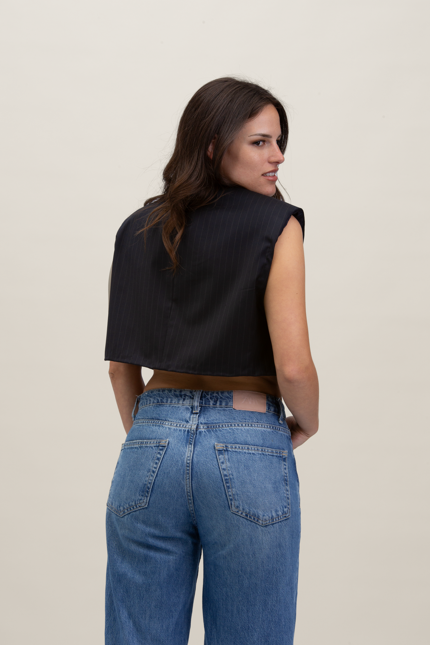 Cropped Gilet | Blu notte gessato S-M