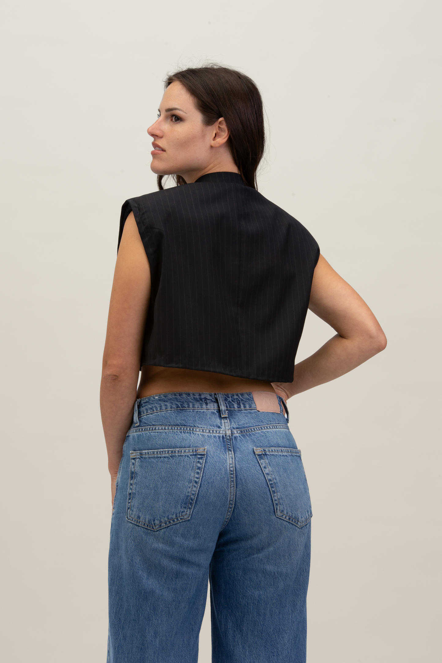 Cropped Gilet | Blu notte gessato S-M