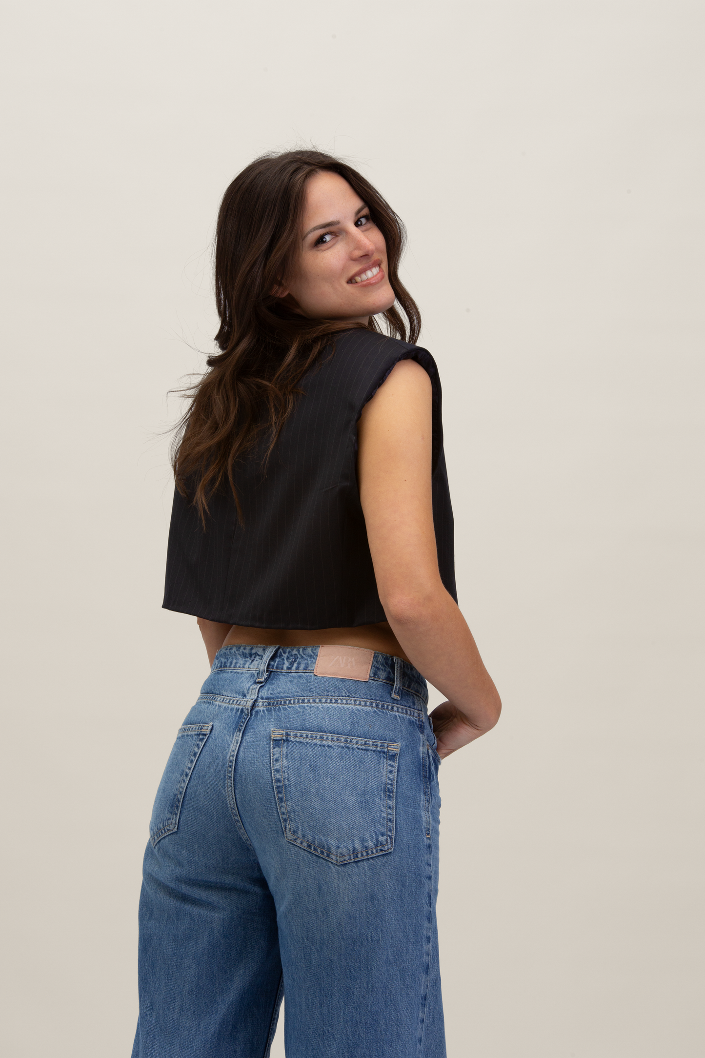 Cropped Gilet | Blu notte gessato S-M