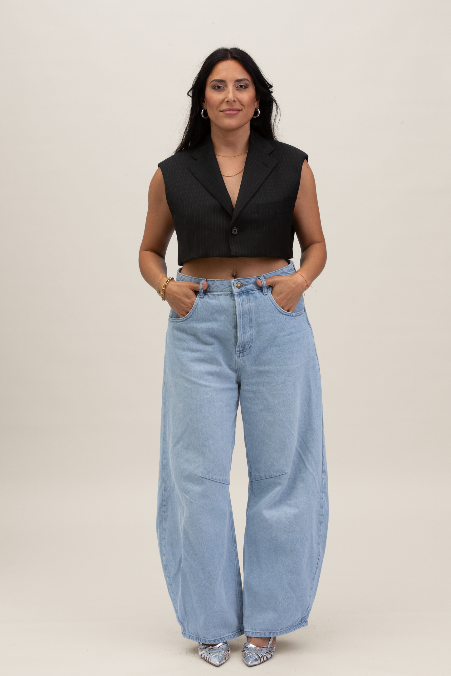 Cropped Gilet | Nero gessato S-M