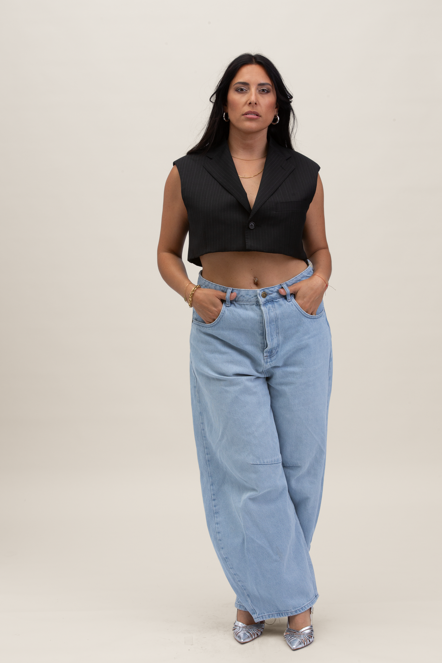 Cropped Gilet | Nero gessato S-M