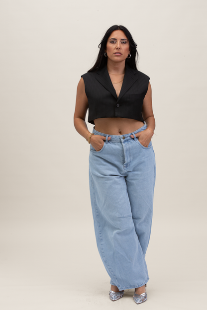 Cropped Gilet | Nero gessato S-M