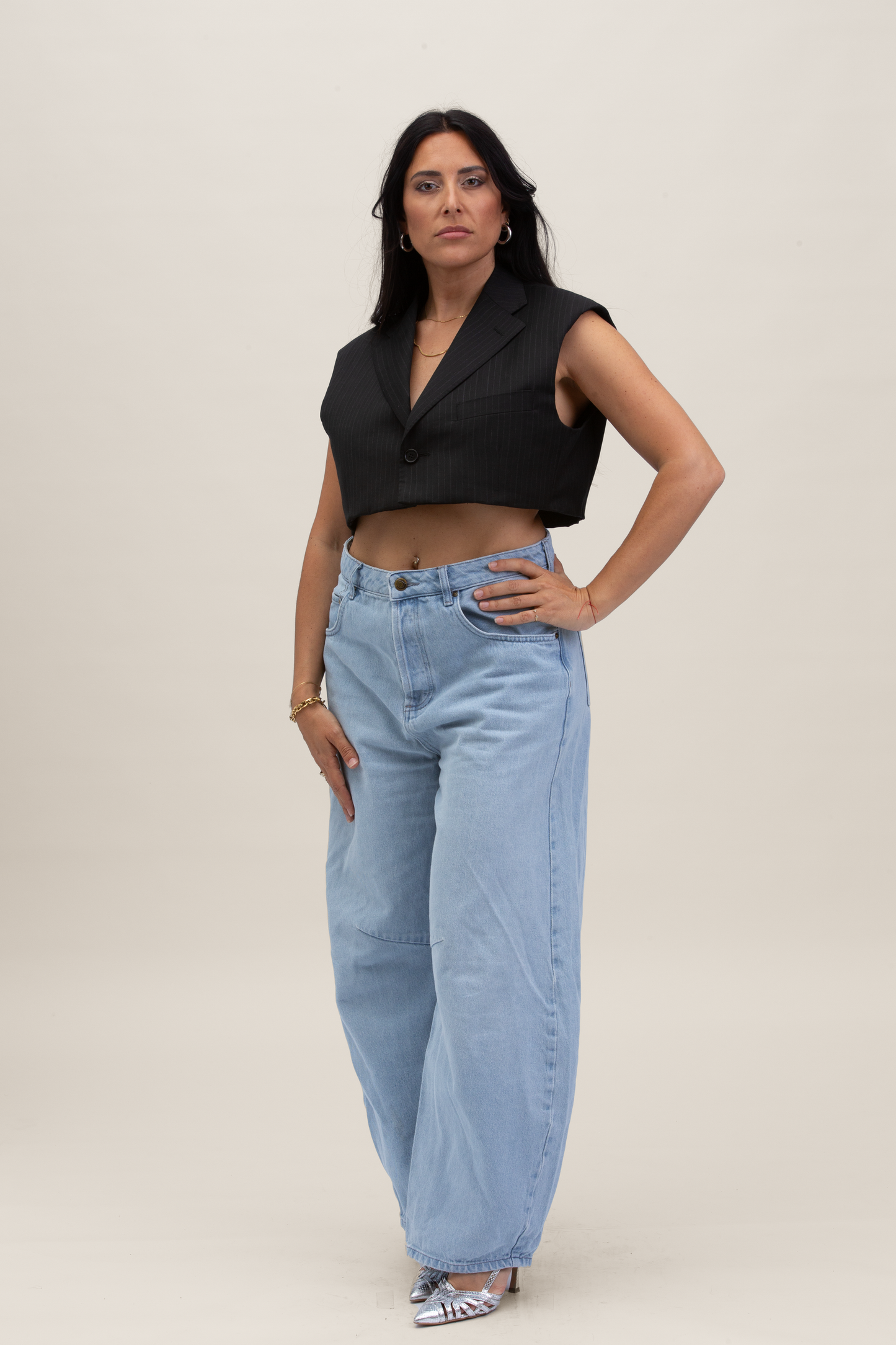 Cropped Gilet | Nero gessato S-M