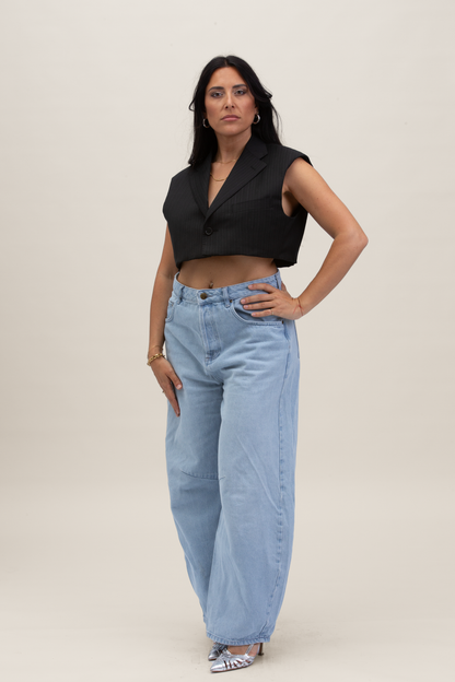 Cropped Gilet | Nero gessato S-M