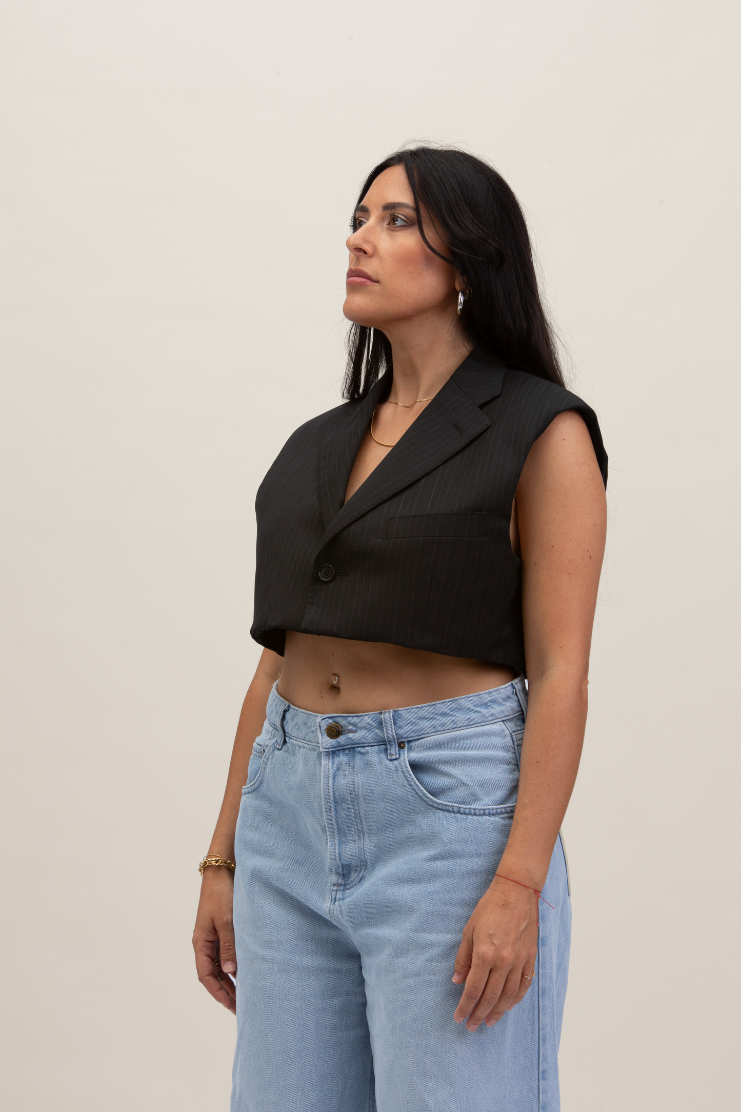 Cropped Gilet | Nero gessato S-M