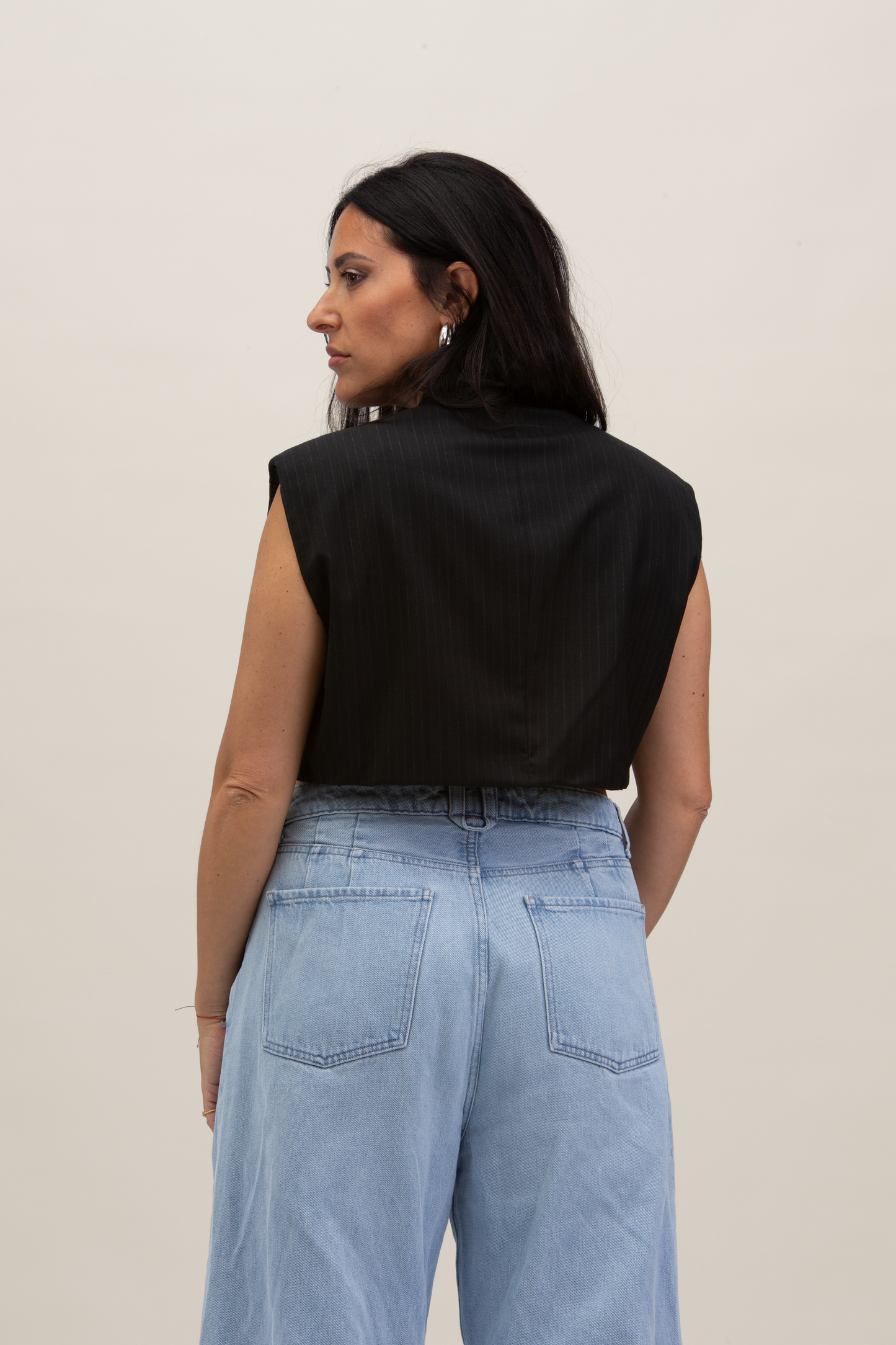 Cropped Gilet | Nero gessato S-M