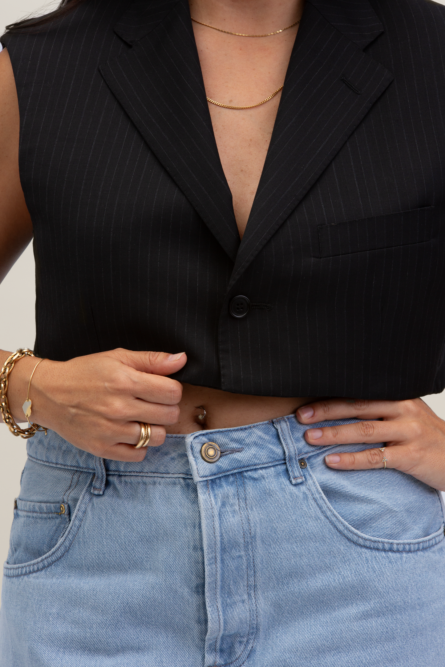 Cropped Gilet | Nero gessato S-M