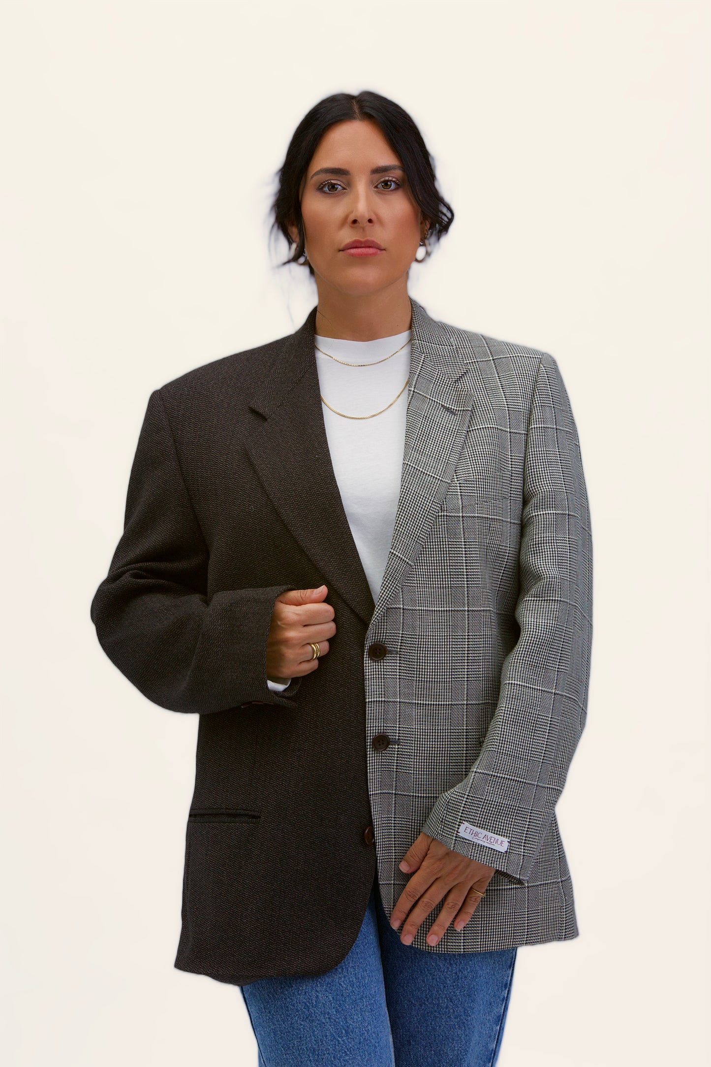 Blazer Bi-color in lana | Nero