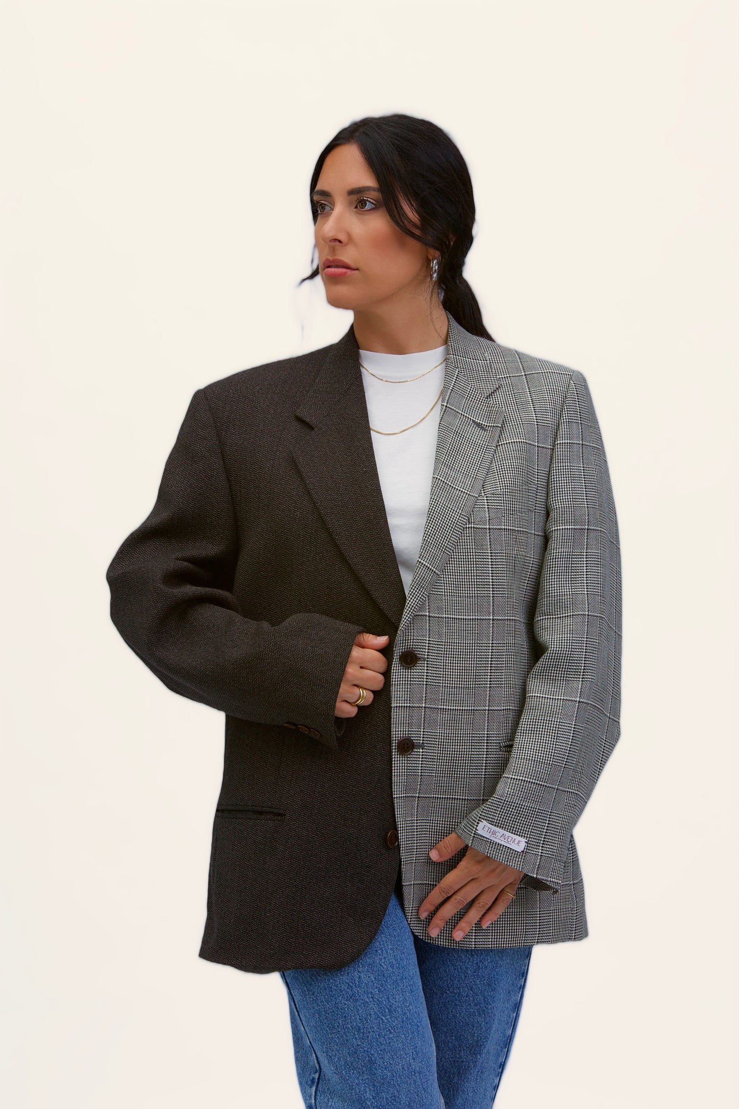 Blazer Bi-color in lana | Nero