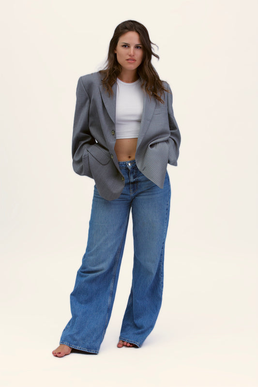 Blazer Bi-color in lana | Grigio chiaro